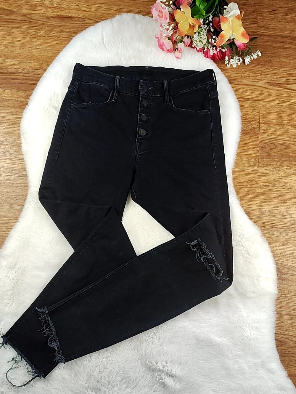 Mother Jeans Size 28 The Pixie Ankle Fray Dark Wash Button Fly Denim Skinny Jean